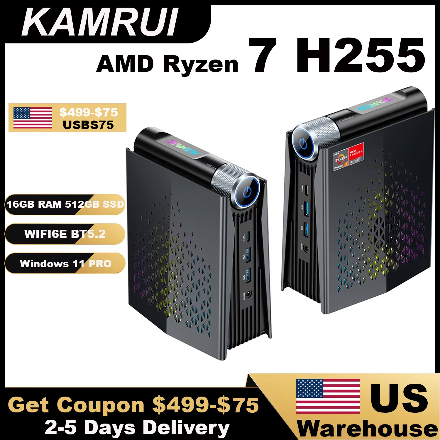 Pc Gaming Amd Ryzen 7 - Игровой мини-ПК KAMRUI Ryzen 7 H255,